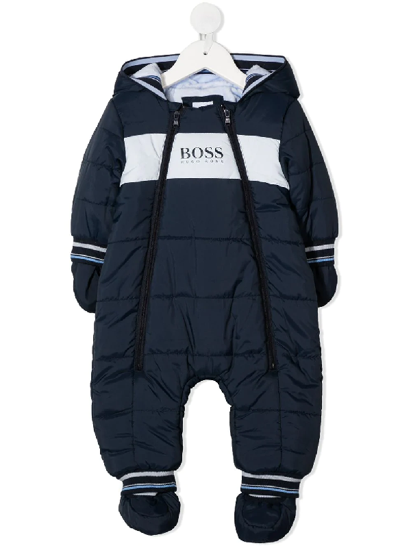 Hugo Boss Babies' Hooded Padded Snowsuit In Blue | ModeSens