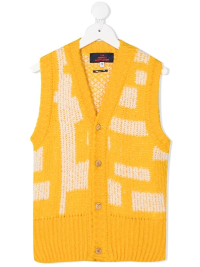The Animals Observatory Kids' V-neck Button Down Waistcoat In Yellow