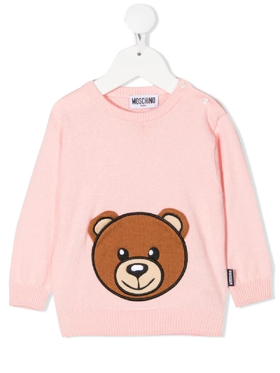 Moschino Babies' Long Sleeve Embroidered Teddy Jumper In Pink