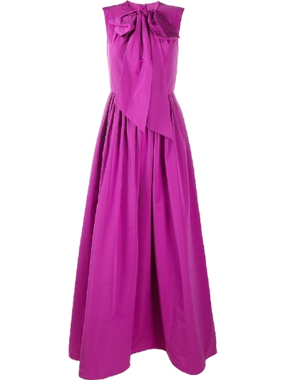 Valentino Bow-embellished Cotton-blend Faille Gown In Purple