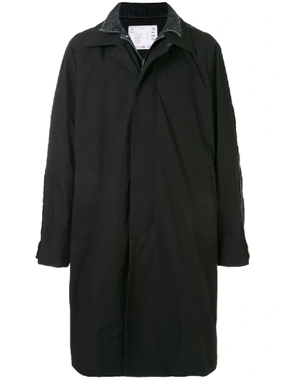 Sacai Paneled Midi Coat In Black