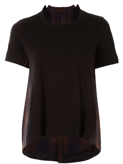 Sacai Check-print Contrast T-shirt In Black