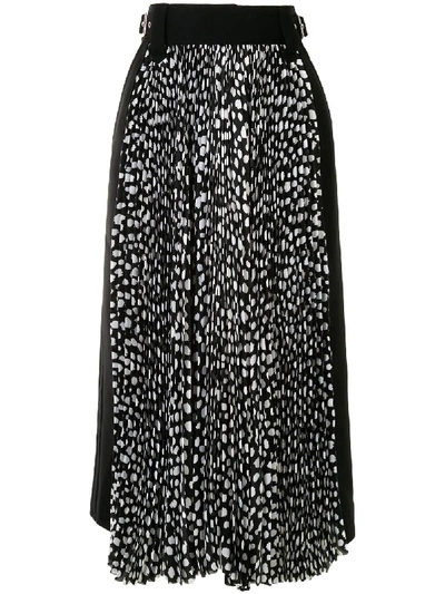 Sacai Animal-print Pleated Skirt In Black