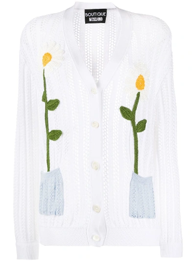 Moschino Knitted Floral Cardigan In White