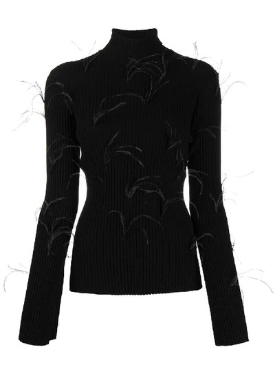 Marques' Almeida Light Weight Feather Turtleneck Jumper With Flared Sleeves In Black