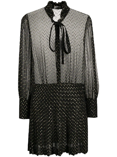 Saint Laurent Semi-sheer Pleated Dress In Black