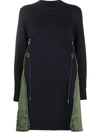 Sacai Ma-1 Side Gusset Long Sleeve Sponge Minidress In Blue