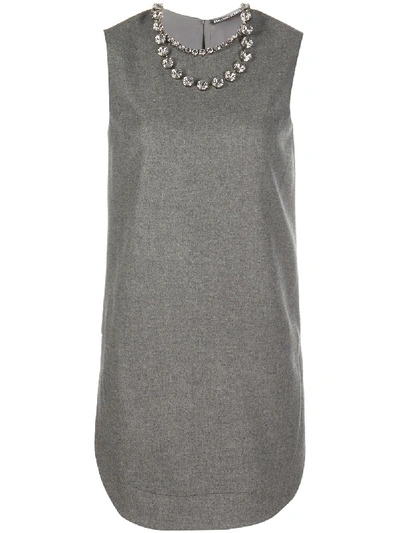 Ermanno Scervino Rhinestone Embellished Stretch Wool Dress In Grey