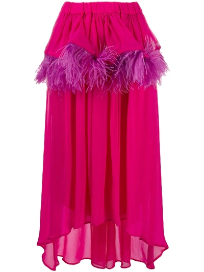 Christian Pellizzari Asymmetric Feather-trim Silk Skirt In Pink