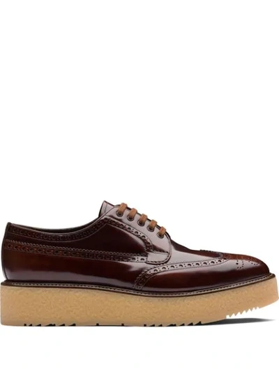 Prada Brushed Leather Brogues In Brown