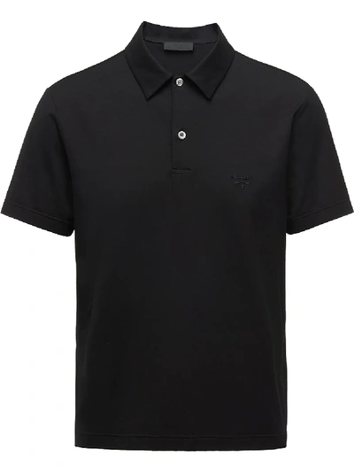 Prada Logo Embroidered Polo Shirt In Black