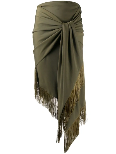 Christian Pellizzari Knot Front Fringed Skirt In Green