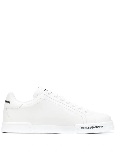 Dolce & Gabbana Leather Trainers With Lateral Logo Patch In White