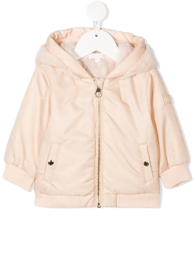 Chloé Babies' Faux Fur Hood Coat In Pink