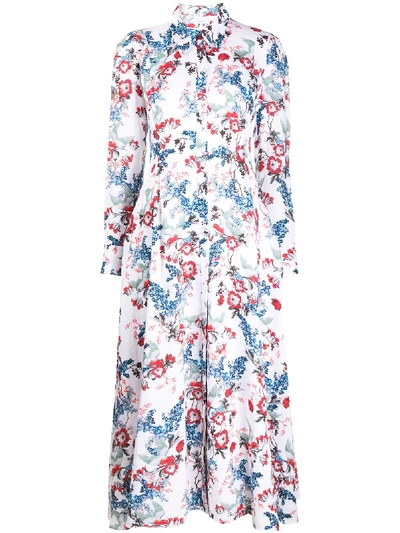 Erdem Josianne Bird Blossom-print Linen Midi Shirt Dress In White