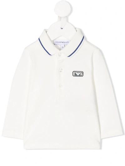 Emporio Armani Babies' Logo Patch Long-sleeved Polo Shirt In White