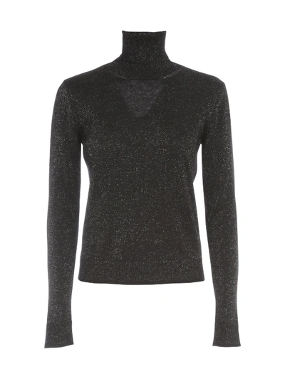 Nuur Vanise` Lurex High Neck Wool Sweater In Nero