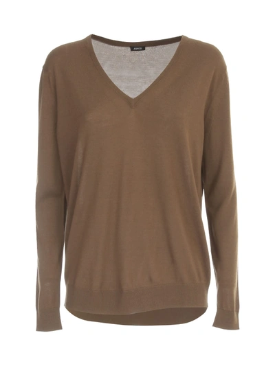 Aspesi Oversized Sweater V Neck In Cammello