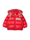 MOSCHINO RED PADDED JACKET WITH FRONTAL LOGO,11451452