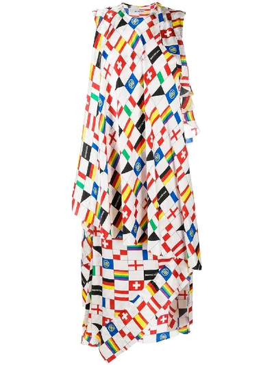 Balenciaga Layered Ruffled Printed Silk-satin Jacquard Dress In White