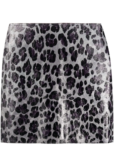 Art School Laminated Leopard Print Mini Skirt In Grey