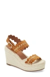 Chloé Lauren Grommet Stud Scalloped Wedge Platform Sandal In 243 Natural Brown