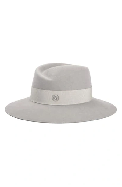 Maison Michel Virginie Grosgrain-trimmed Wool-felt Fedora In Pearl Grey