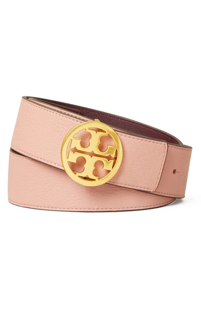 Tory Burch 1 1/2" Reversible Double T Belt In Pink Moon/clam Shell/gold
