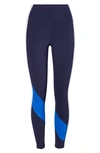 Tory Sport By Tory Burch Weightless Colorblock High Waist Leggings In Tory Navy/ Surf Blue