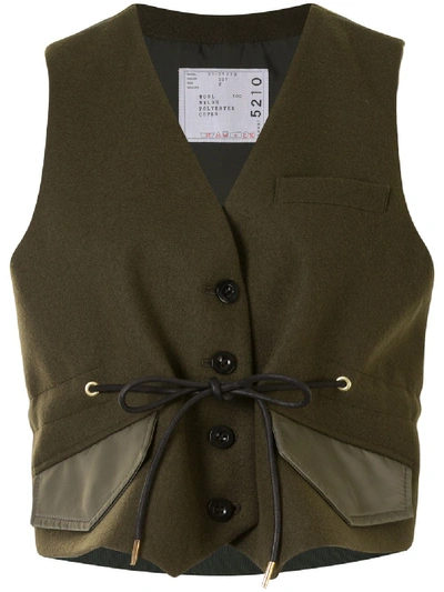 Sacai Cropped Single-breasted Waistcoat In Green