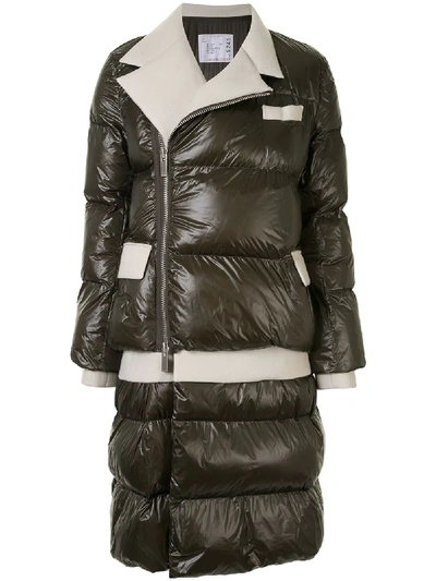 Sacai Quilted Puffer Coat In Green