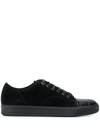 Lanvin Suede And Leather Cap-toe Sneakers In Black