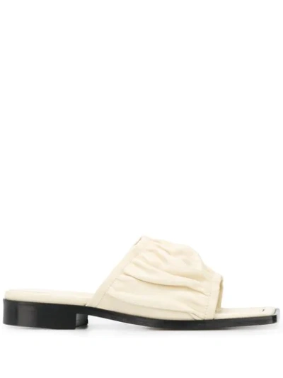 Wandler Mila Ruched Leather Slide Sandals In Ivory