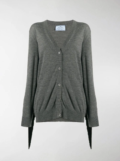 Prada Fringed Draped Buttoned Cardigan In Grau
