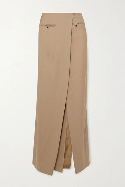 A.w.a.k.e. Draped Asymmetric Wool Maxi Skirt In Neutrals