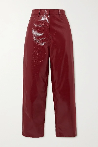 Tibi Faux Patent-leather Wide-leg Trousers In Brown