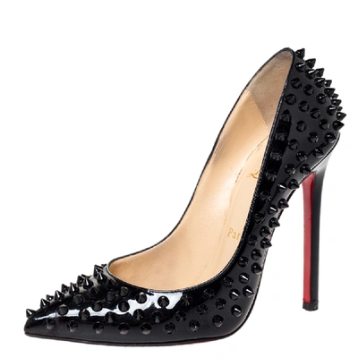 Pre-owned Christian Louboutin Black Patent Pigalle Spikes Pumps Size 37.5