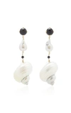 Prada Gold-tone Shell, Pearl And Onyx Clip Earrings In Weiss