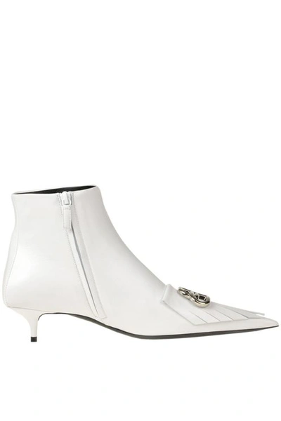 Balenciaga 'fringe Knife' Leather Ankle Boots In White