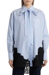 VALENTINO TIE NECK STRIPE POPLIN & LACE SHIRT,UB3AB1G05L6