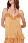 Cami Nyc The Racer Lace Trim Silk Camisole In Camel
