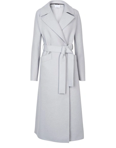 Harris Wharf London Long Belted Coat With Oversized Collar In Blue