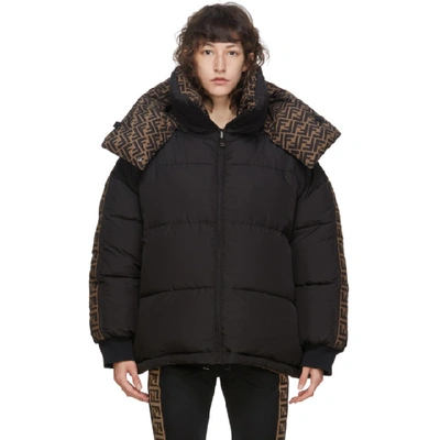 Fendi Reversible Printed Quilted Shell Down Bomber Jacket In Noir