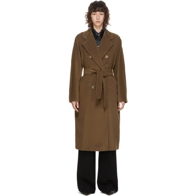 Max Mara Madame Double Breasted Wool Long Coat In Tobacco