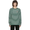 AMI ALEXANDRE MATTIUSSI AMI ALEXANDRE MATTIUSSI GREEN AND WHITE AMI DE COEUR MARINIERE LONG SLEEVE T-SHIRT