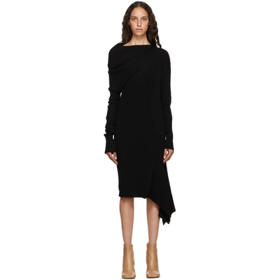 Marques' Almeida Draped Ribbed Recycled Cotton Dress In Black