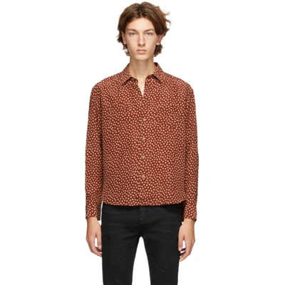 Saint Laurent Fawn Polka Dot Long Sleeve Silk Button-up Shirt In Red