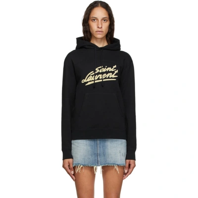 Saint Laurent Fifties Signature Print Hoodie In Black