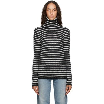Saint Laurent Striped Mohair-blend Turtleneck Sweater In Black
