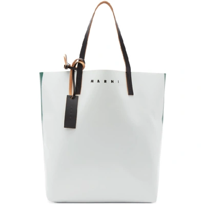 Marni Two-tone Coated Shopping Bag In White/green